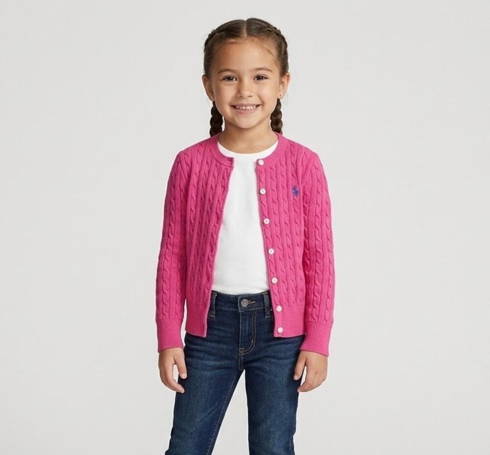 Preppy Timeless Polo Ralph Lauren Girl Mini Cable Cottagecore Cardigan Sweater 6